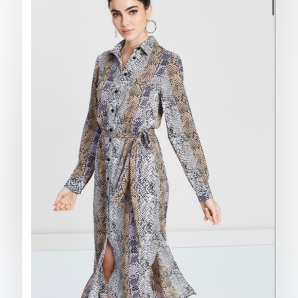 Miss Selfridge Snake Print Midi Dress In‎ Lilac Size 4 Preppy Feminine Flowy - Picture 1 of 16